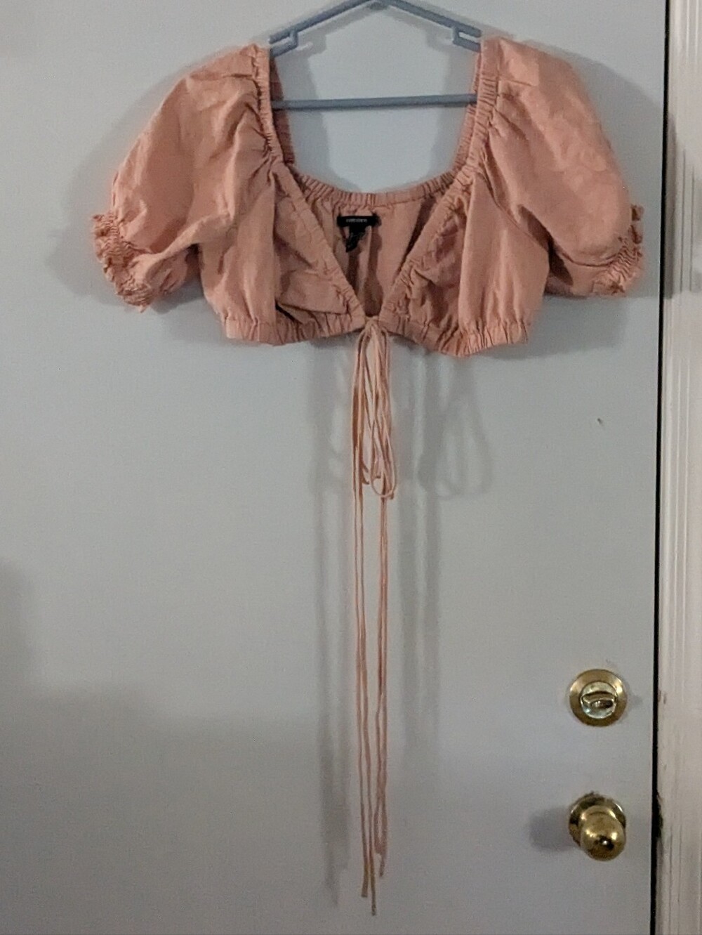 Forever 21 Tie-Front Puff Sleeve Crop Top